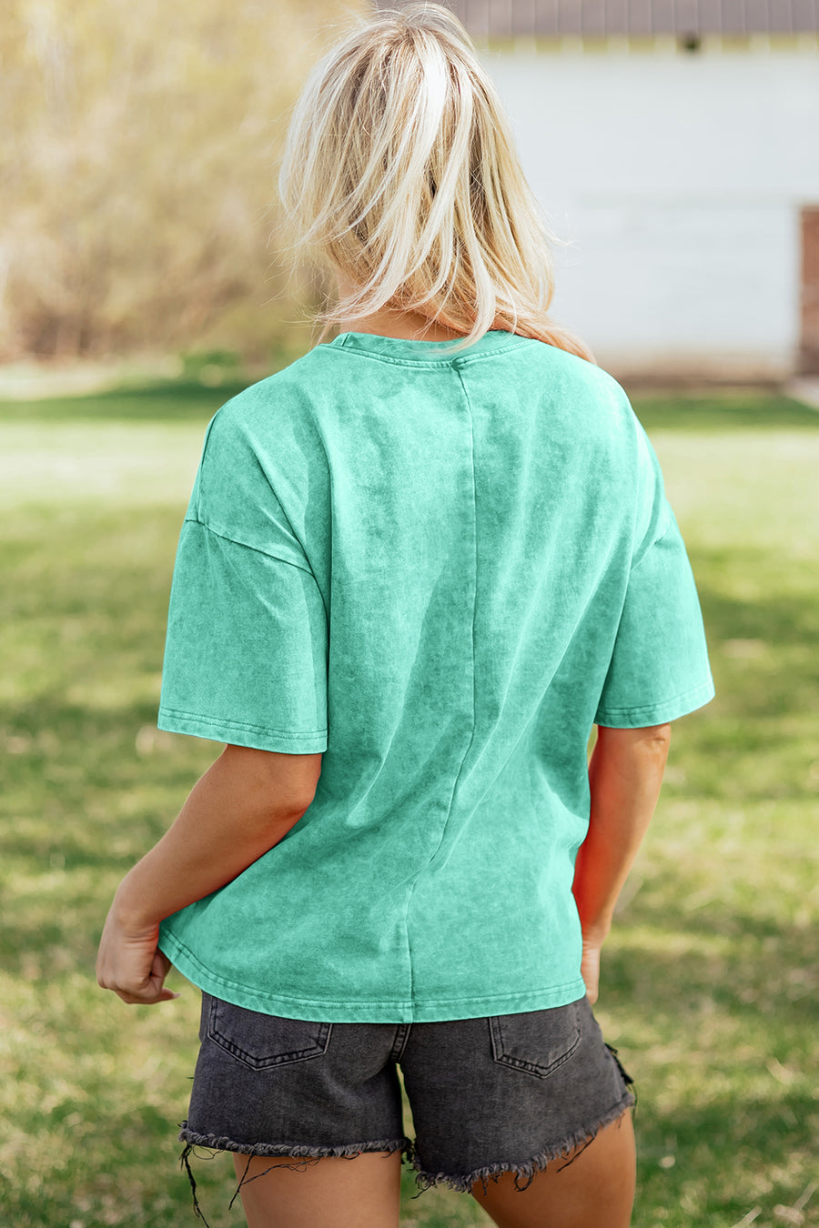 Mineral Washed Oversized Cotton Tee Drop Shoulder Round Neck Tunic Length