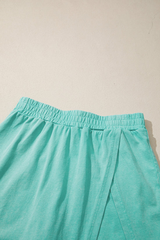 Mineral Wash V-Neck Tee Skort Set Two Piece Co-Ord High Waist Split Mini