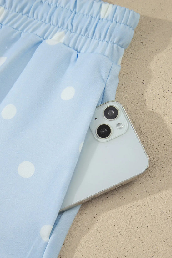 Polka Dot Exposed Seam Loose Tee Drawstring Shorts Two-Piece Set