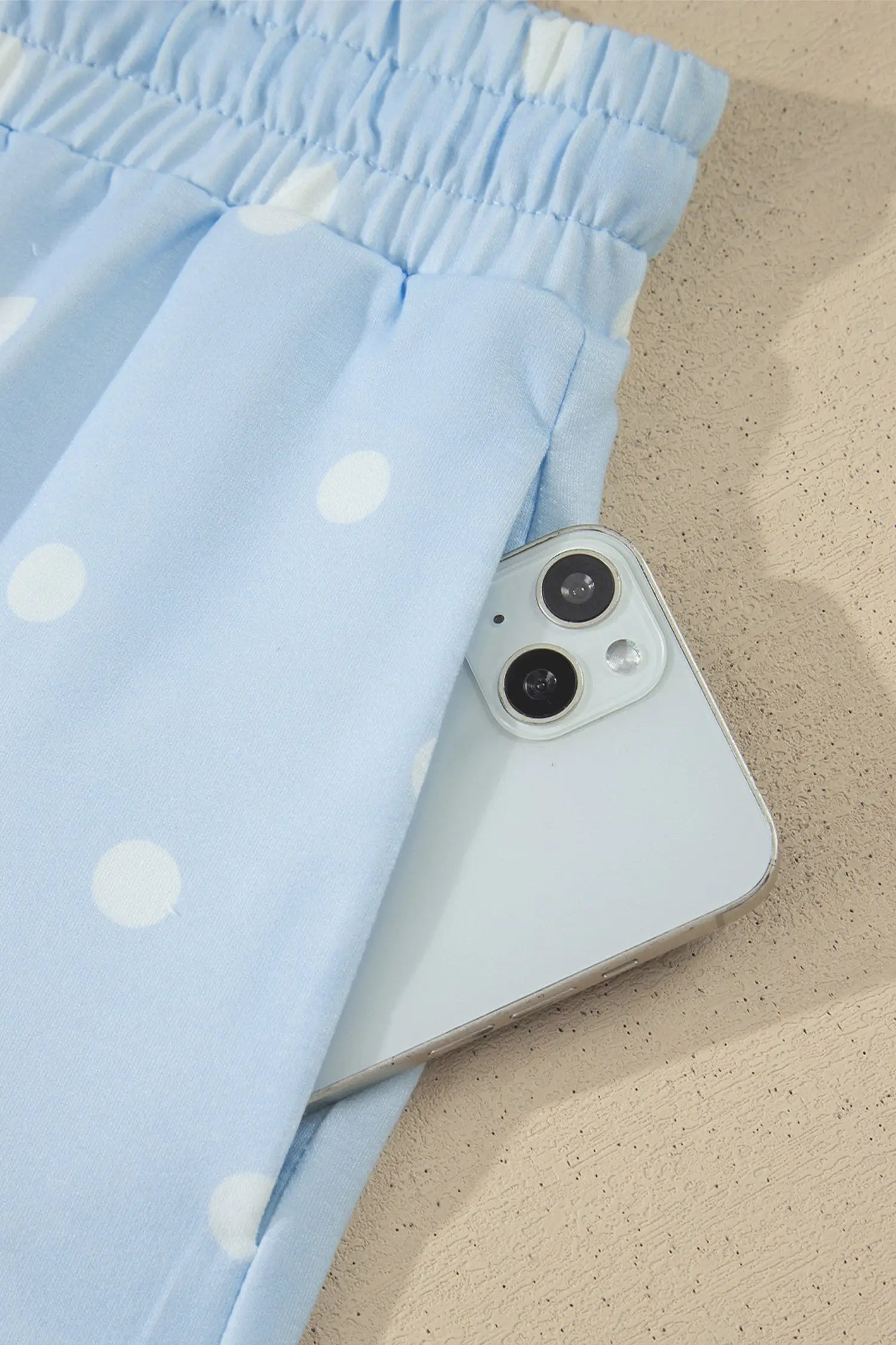 Polka Dot Exposed Seam Loose Tee Drawstring Shorts Two-Piece Set