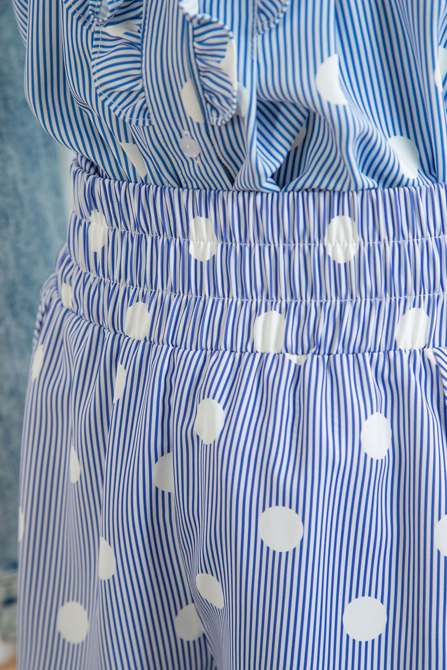 Polka Dot Print Shirred High Waist Casual Shorts — lifestyle shot | Fashionfitz UK