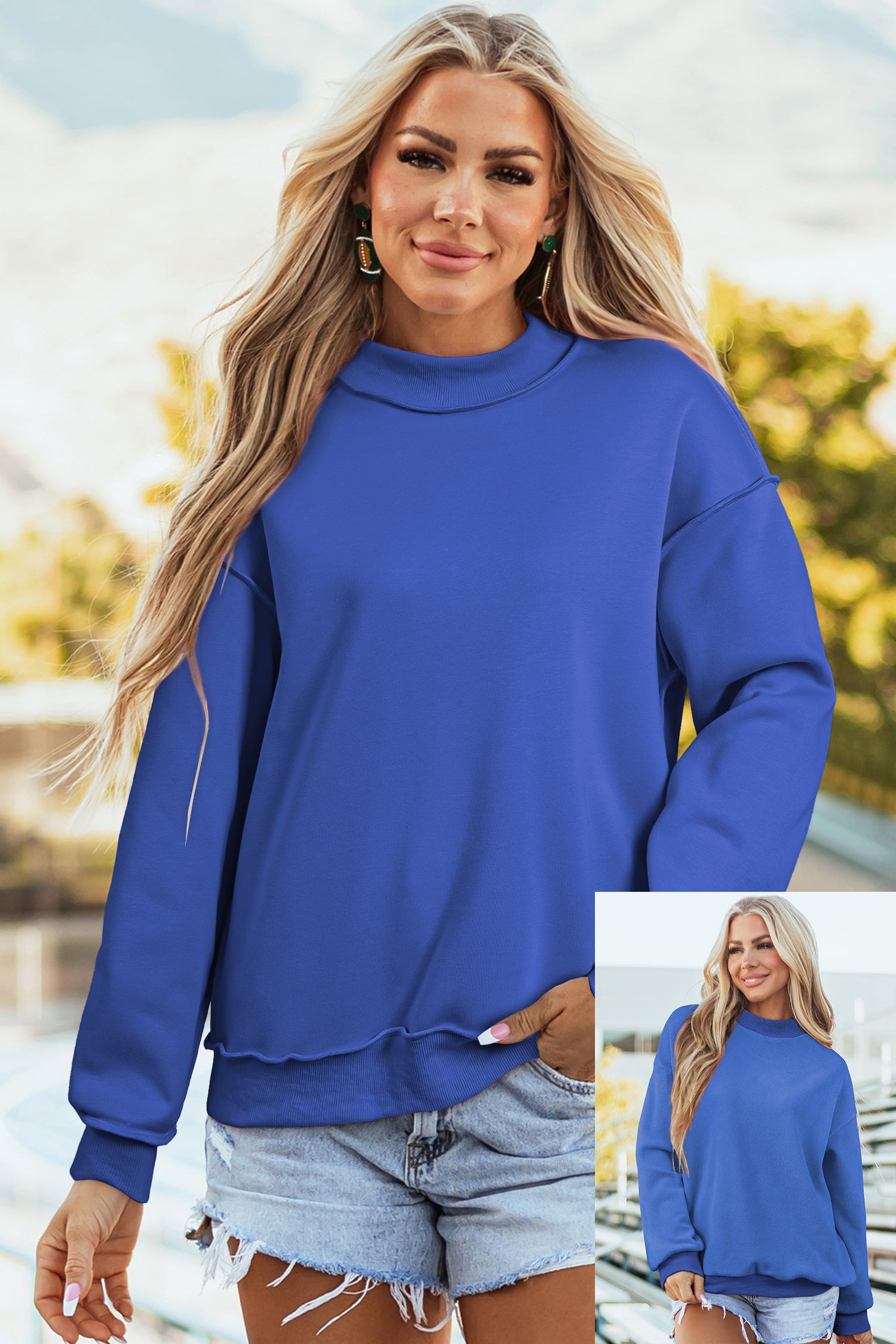 Drop Shoulder Reversible Mock Neck Sweatshirt Women UK