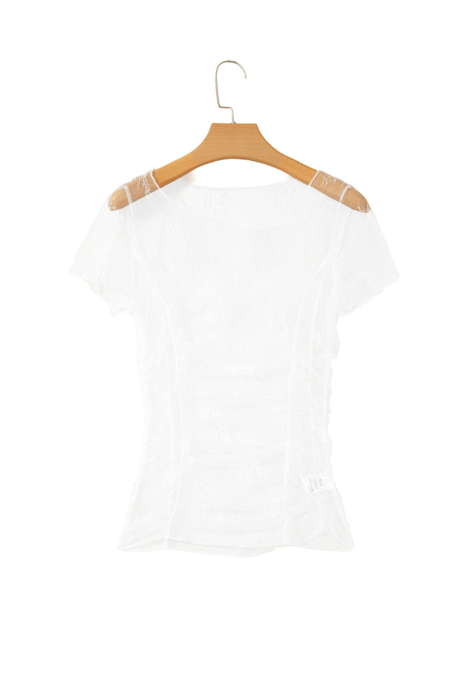 Exposed Seam Ruched Sheer Floral Mesh Top Women UK — front view third option | Fashionfitz UK