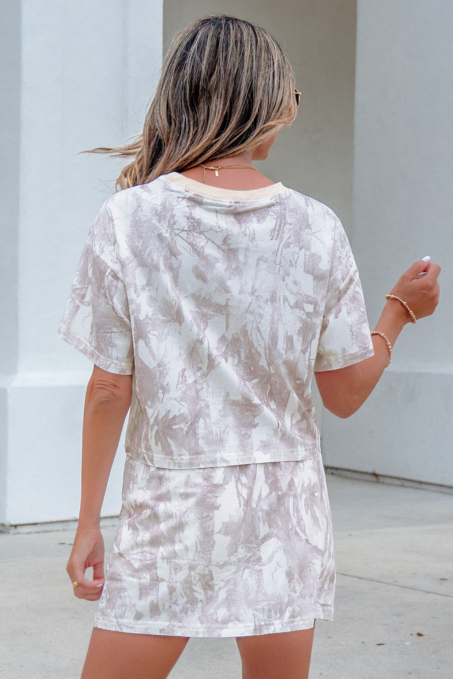 Camo Print Raw Edge Cropped Top & Skirt Set Women UK