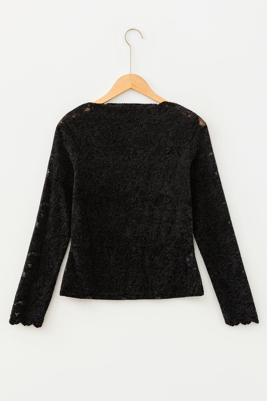 Black Elegant Stand Neck Lace Long Sleeve Top