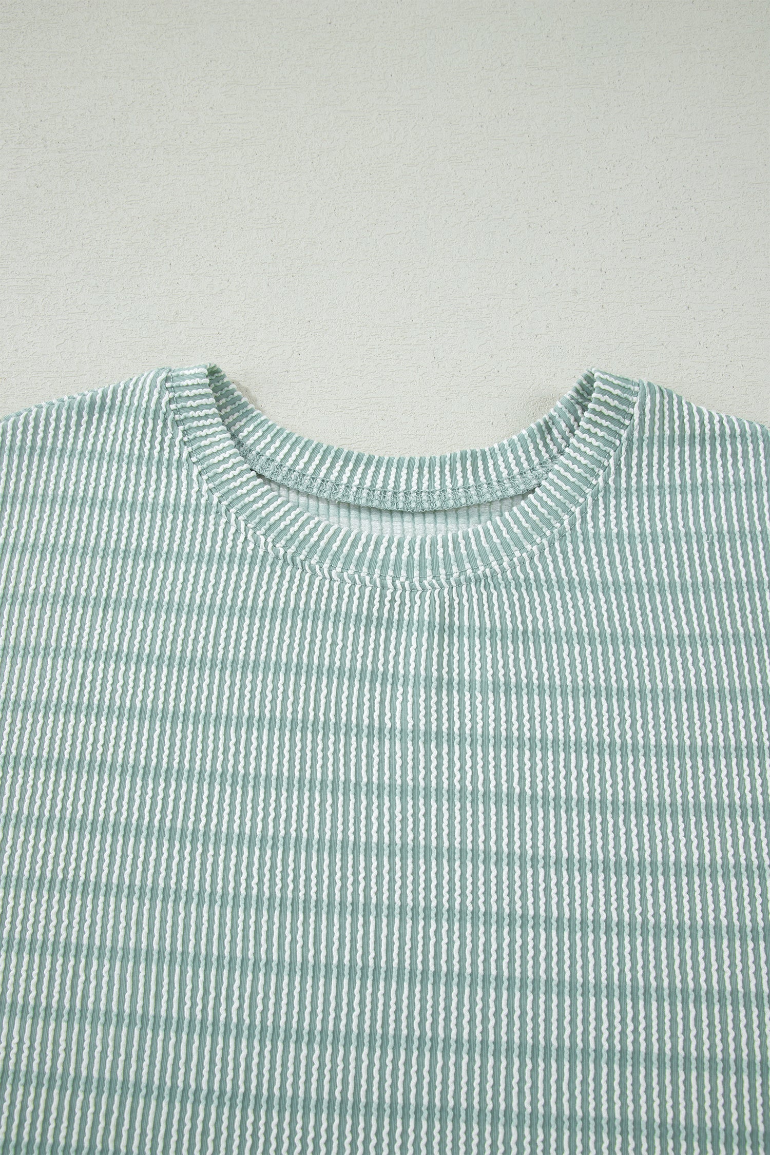 Stripe Raised Rib Loose Tee & Drawstring Elastic Waist Shorts Set