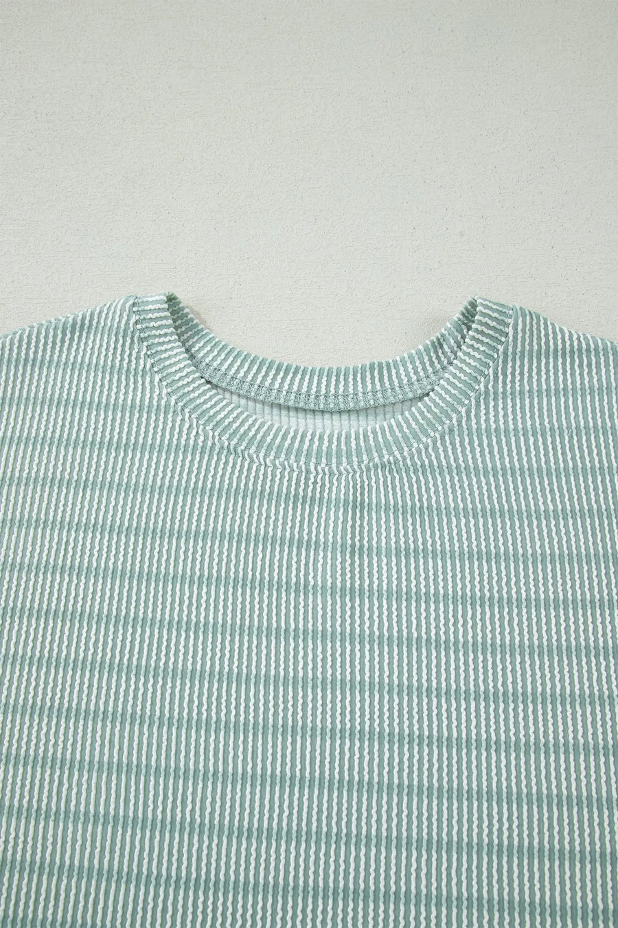 Stripe Raised Rib Loose Tee & Drawstring Elastic Waist Shorts Set