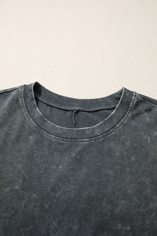 Mineral Washed Oversized Cotton Tee Drop Shoulder Round Neck Tunic Length