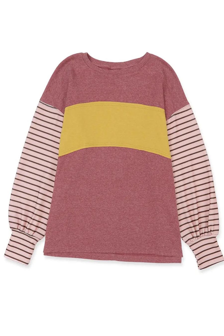Green colorblock bishop sleeve top - striped casual chic