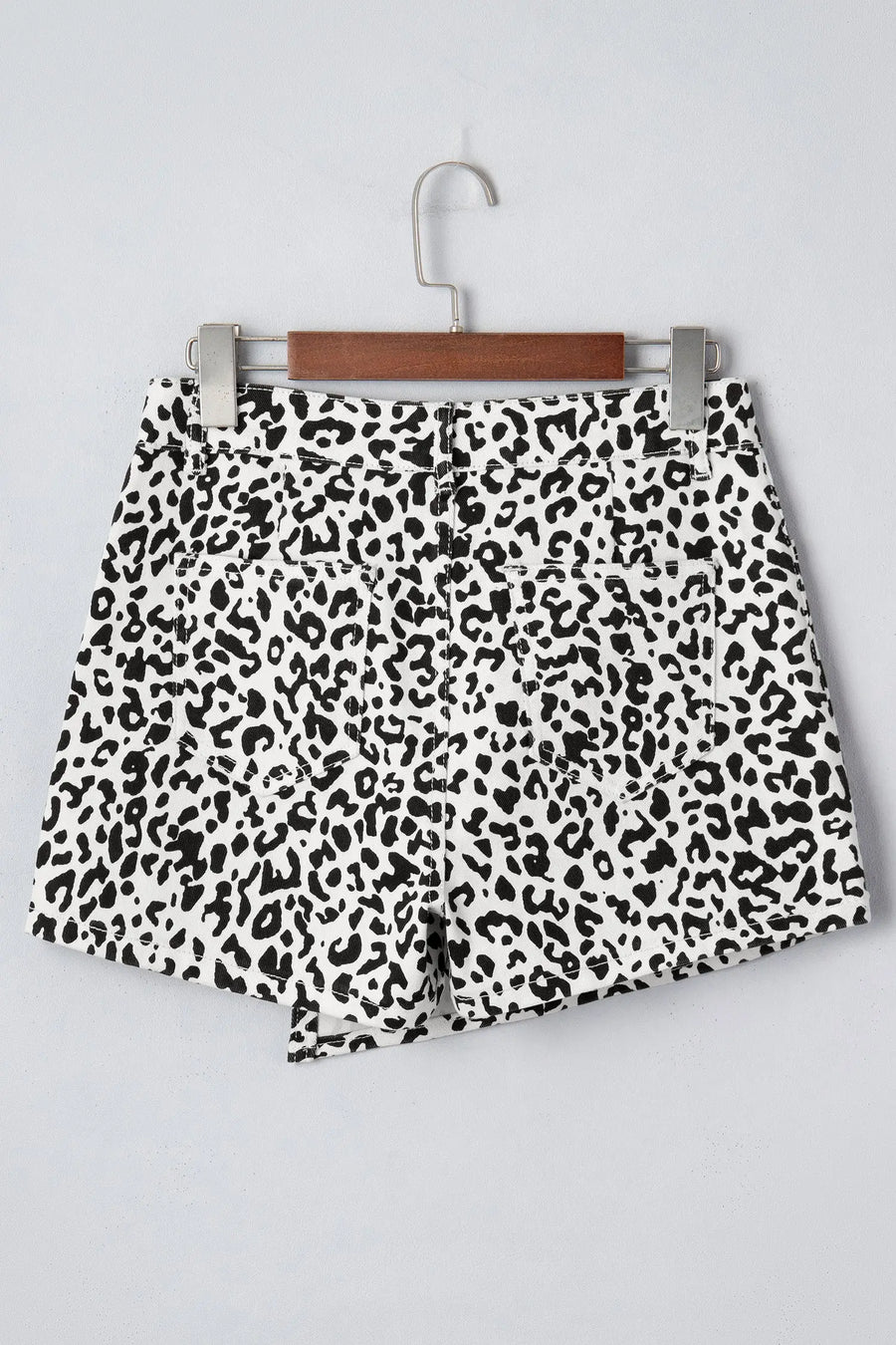 Full length view of leopard print high waist shorts styled casually with white tee, Fashionfitz