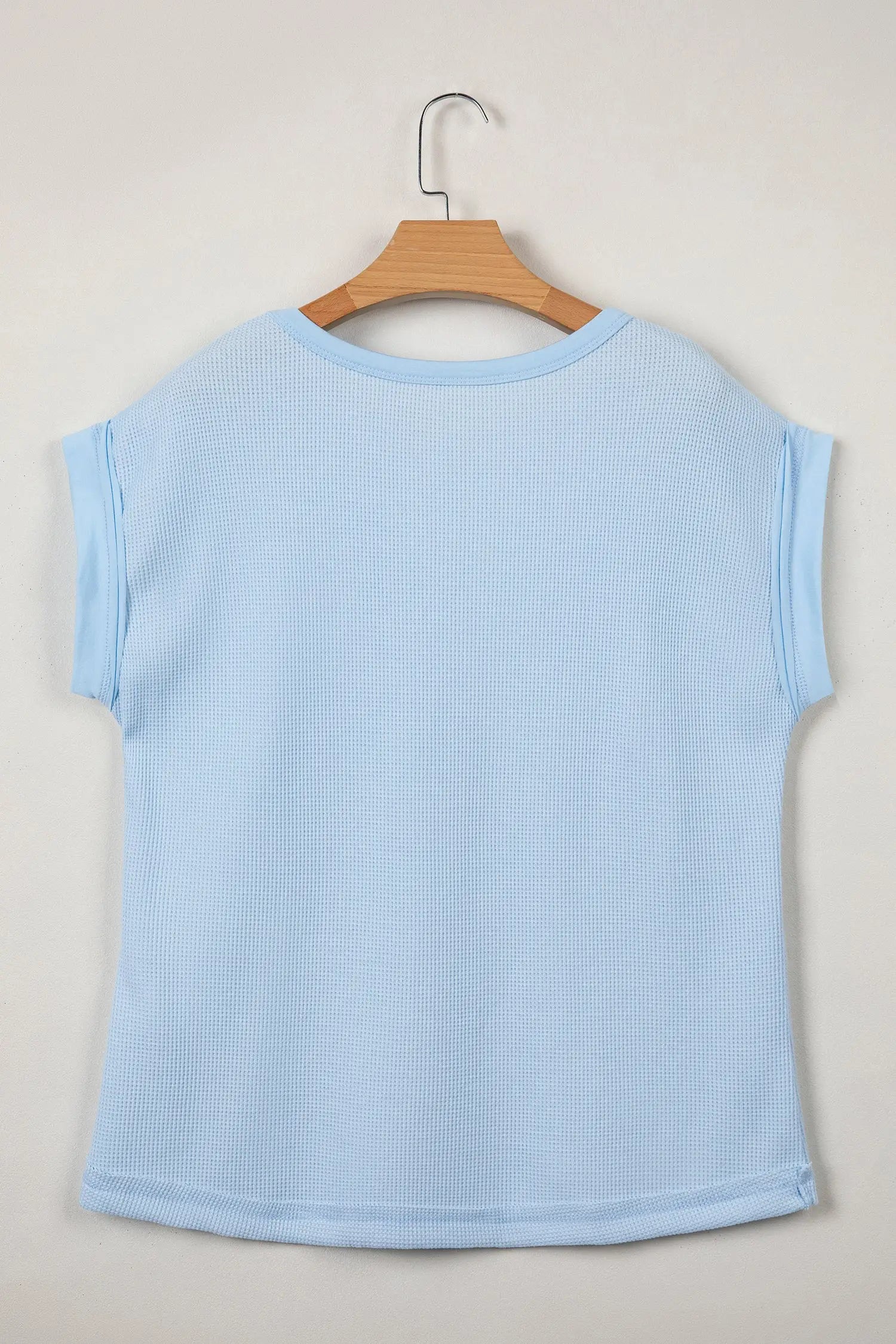 Waffle patchwork sleeveless top raw seam chest pocket round neck casual tank tops