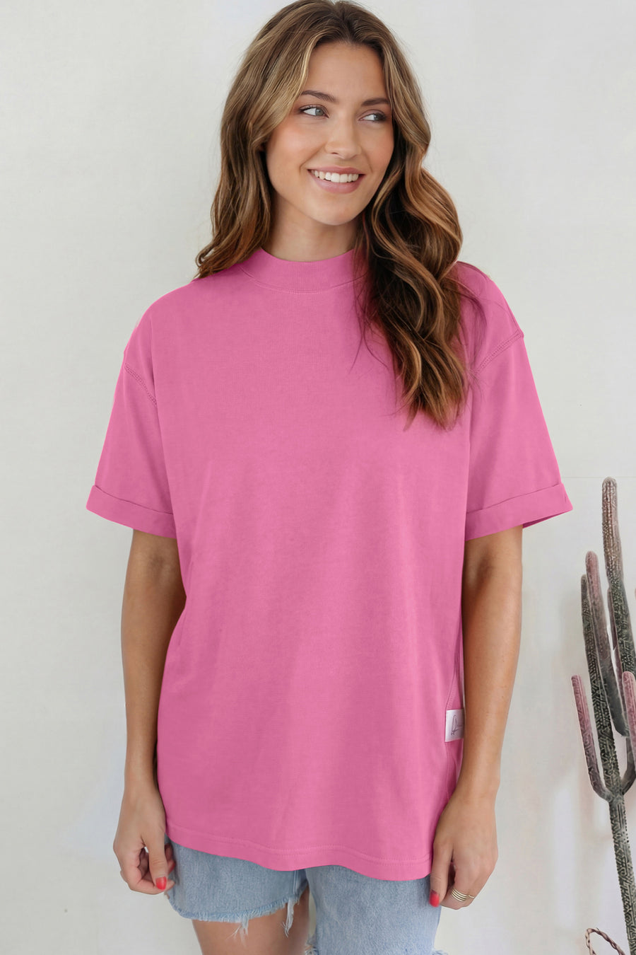 Solid Colour Oversized High Neck Tee Women UK