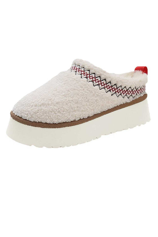 Embroidered Sherpa Plush Winter Slippers