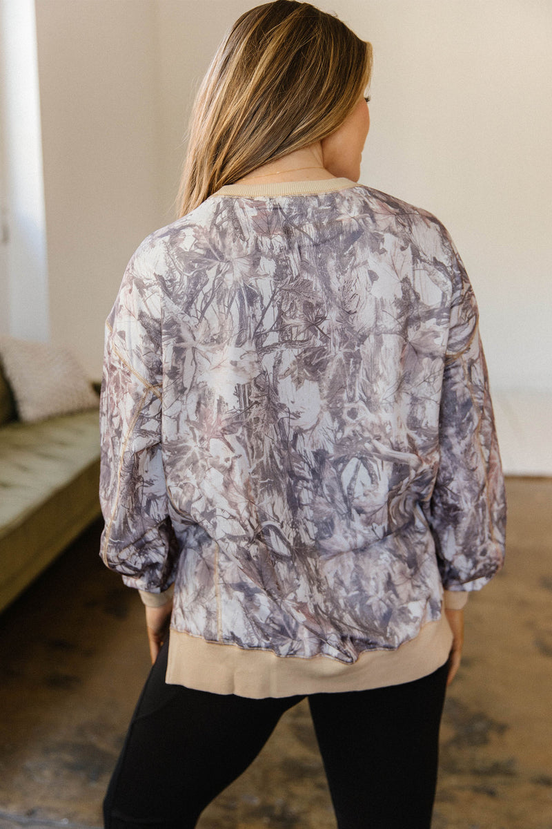 Abstract Camo Colorblock Side Split Tunic Sweatshirt Women UK