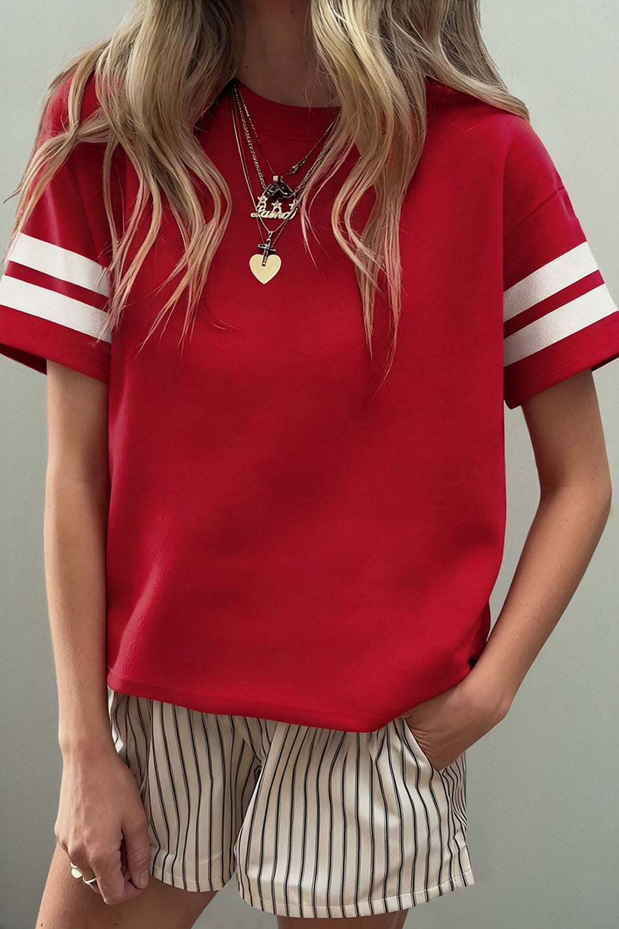 Varsity Stripe Crew Neck Short Sleeve Cotton T-Shirt