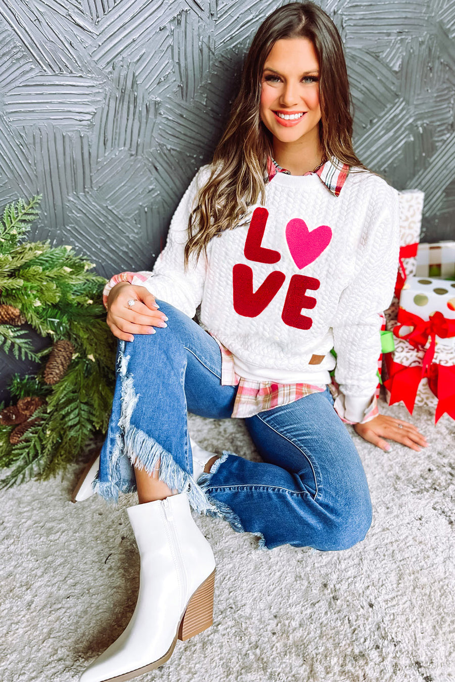 Chenille Cable Knit Slogan Sweatshirt Women UK