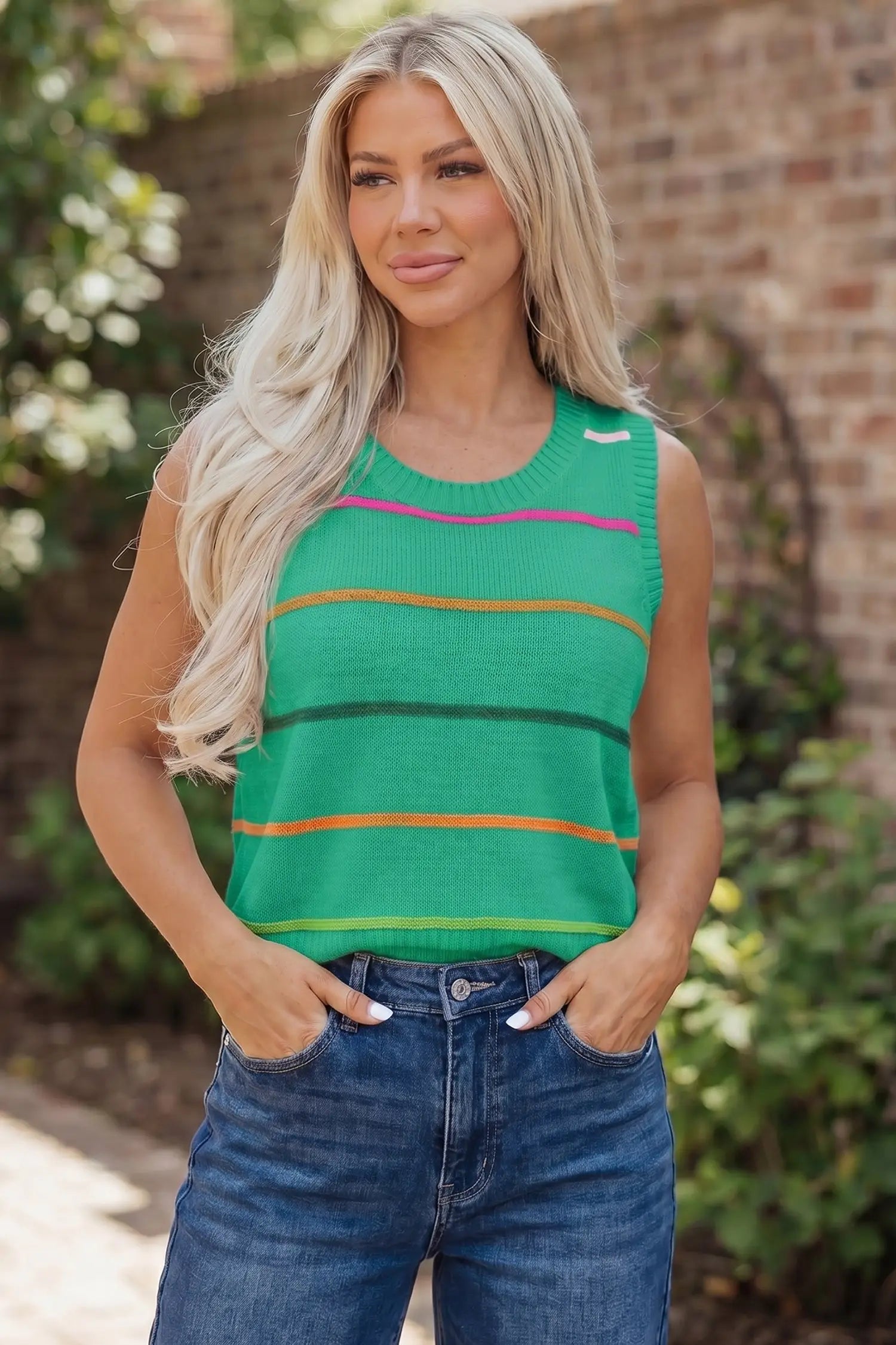 Women’s stripe ribbed knit sleeveless sweater vest tank top sweaters