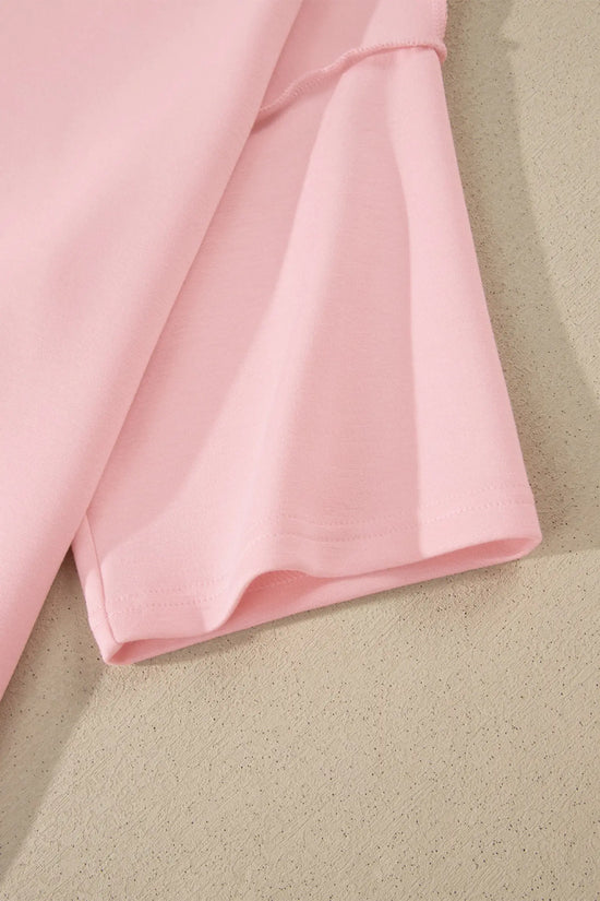 Exposed seam mock neck oversized tee shorts two piece set pockets outfit sets