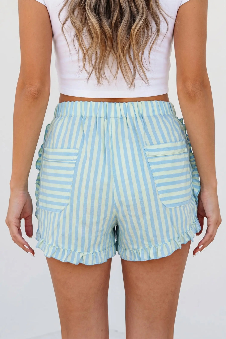 Stripe Ruffle Trim Elastic Waist Shorts Women UK — styled outfit look | Fashionfitz UK