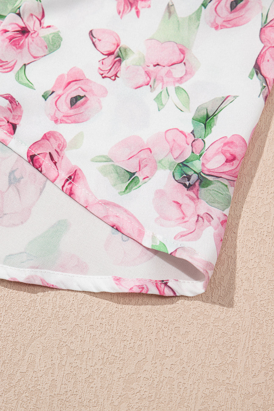 Pink Floral Split Neck Loose Plus Size Mini Dress Women UK