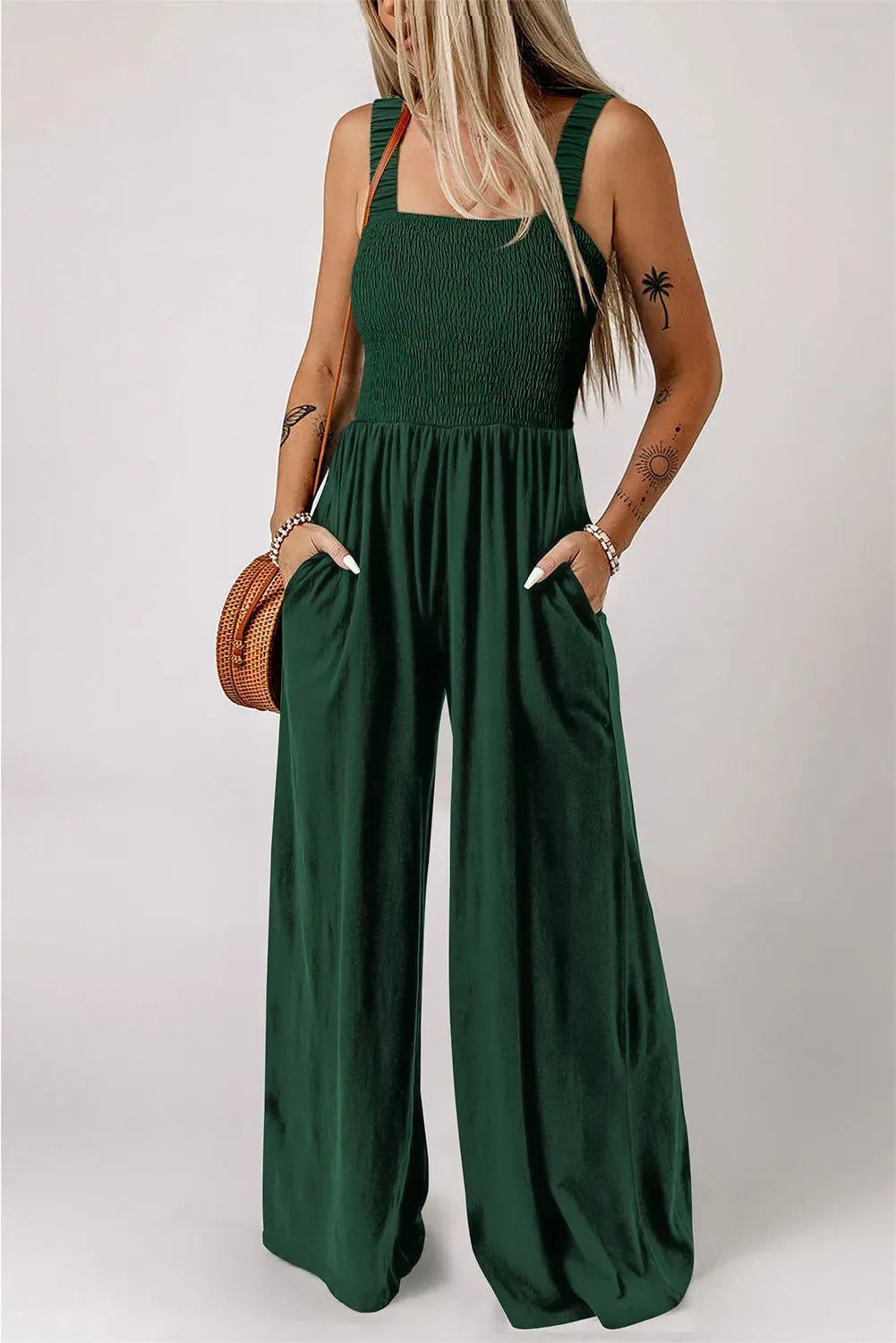 Smocked Wide Leg Jumpsuit - Fashionfitz