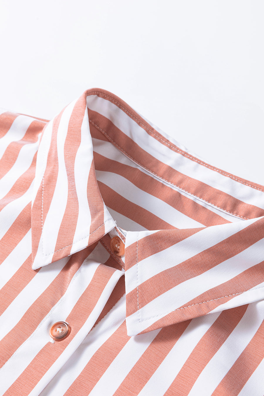 Stripe Button Front Ruffle Hem Bracelet Sleeve Shirt Women UK