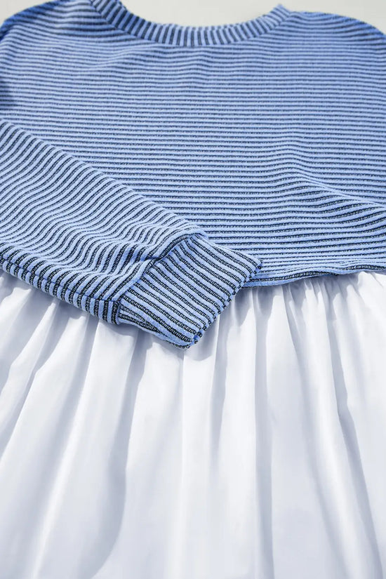 Cobalt stripe pleated dress - trendy & elegant | high waist design