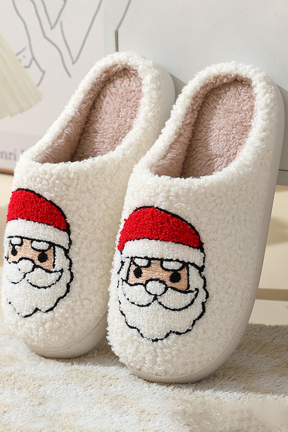 White Christmas Gingerbread Man Plush Home Slippers