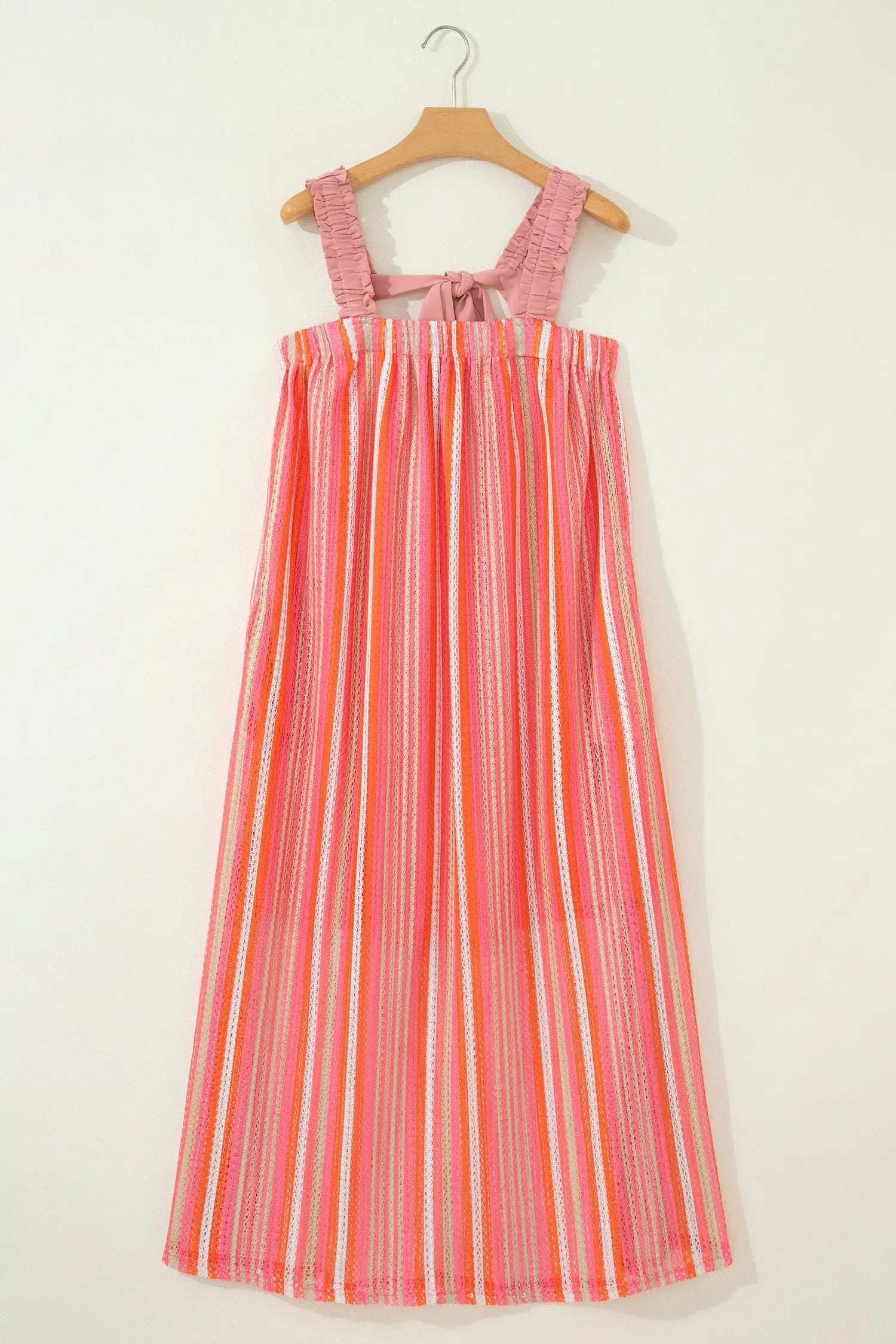 Women’s striped ruffle strap ribbon knot boho maxi dress dresses