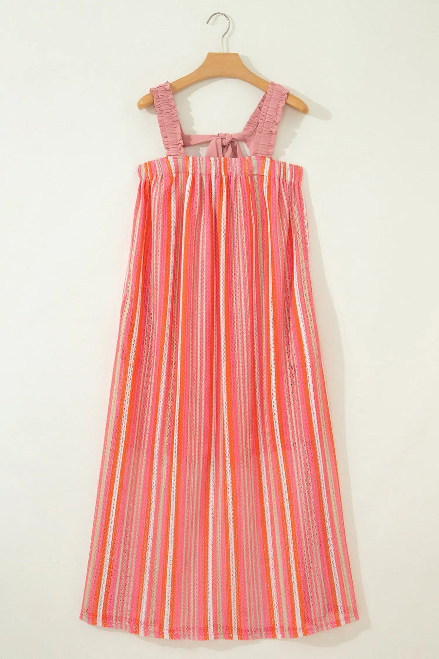 Women’s striped ruffle strap ribbon knot boho maxi dress dresses