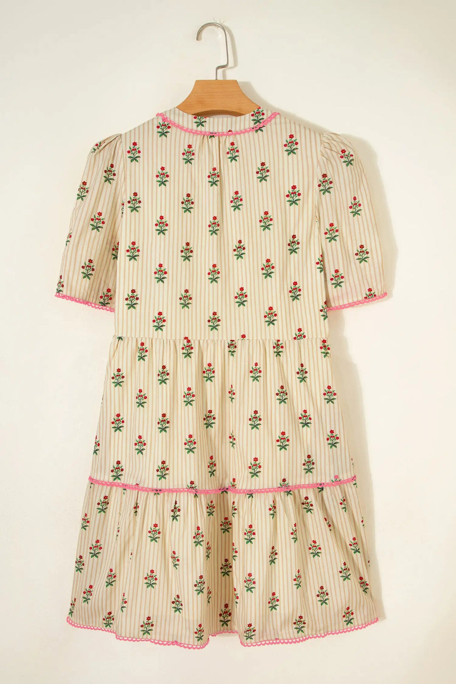 Apricot Striped Floral Contrast Ruffle Hem Mini Dress Women UK