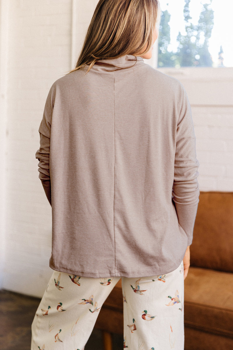 Smoke Grey High Neck Long Sleeve Loose Shift Blouse