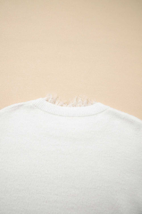 Lace Sleeve Fuzzy Sweater