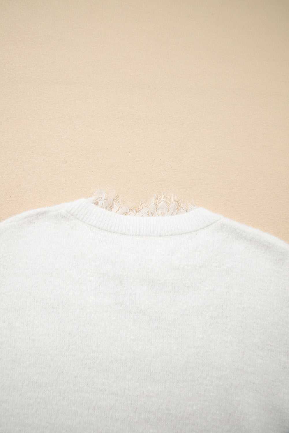 Lace Sleeve Fuzzy Sweater