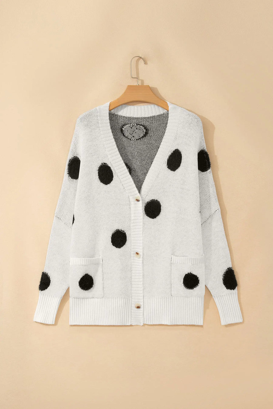 Polka Dot Button Front Oversized V-Neck Cardigan