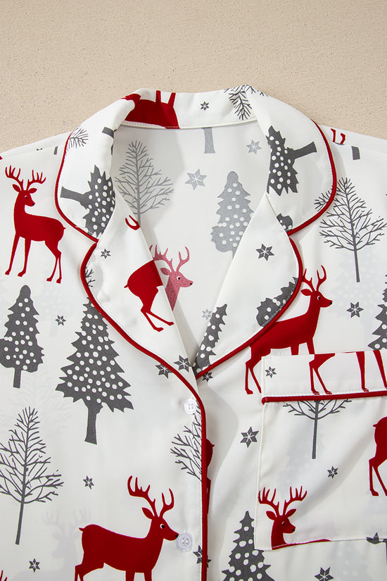 White Christmas Print Velvet Trim Pyjamas