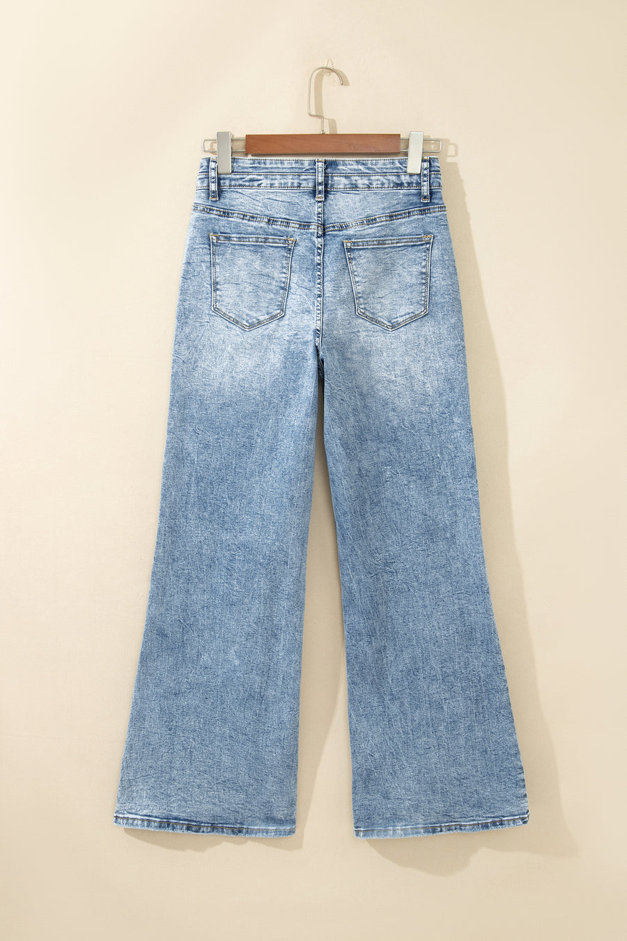 Acid Wash Pocket Detail High Waist Flare Jeans Women UK
