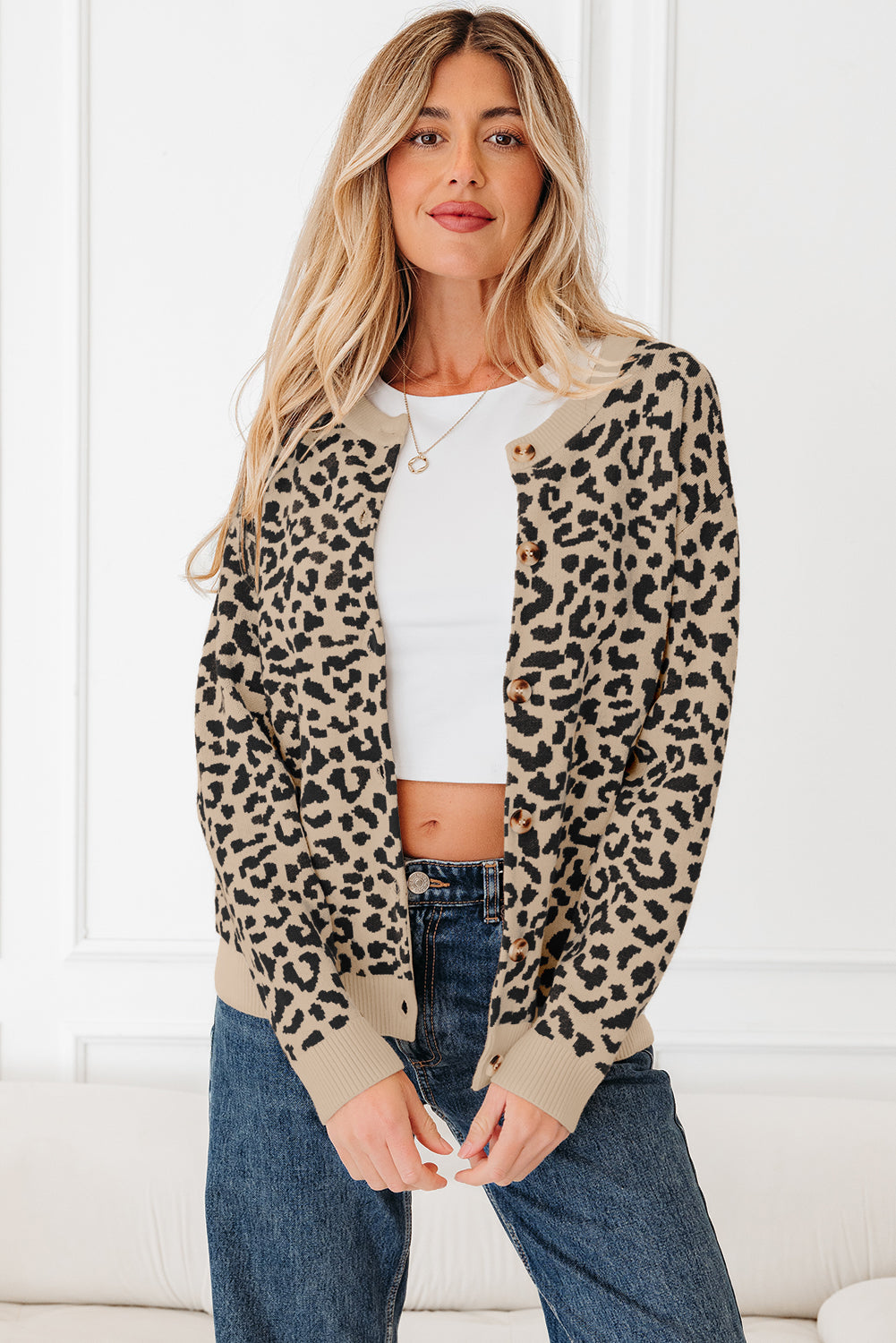 Oversized Chunky Knit Leopard Cardigan