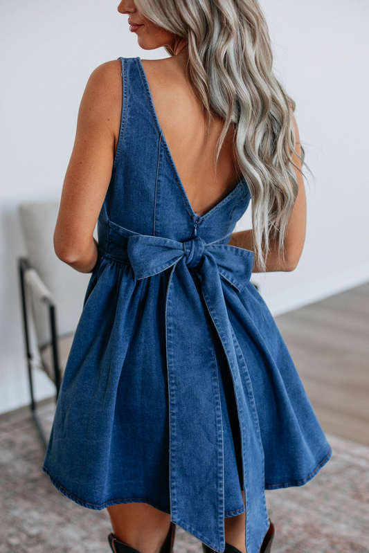 Bowback Denim A-Line Dress