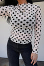 Polka dot sheer long sleeve round neck top front view — Fashionfitz UK