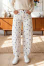 Polka Dot Seam Detail Barrel Jeans Women UK in Blue — front view showing barrel silhouette and polka dot denim print — Fashionfitz