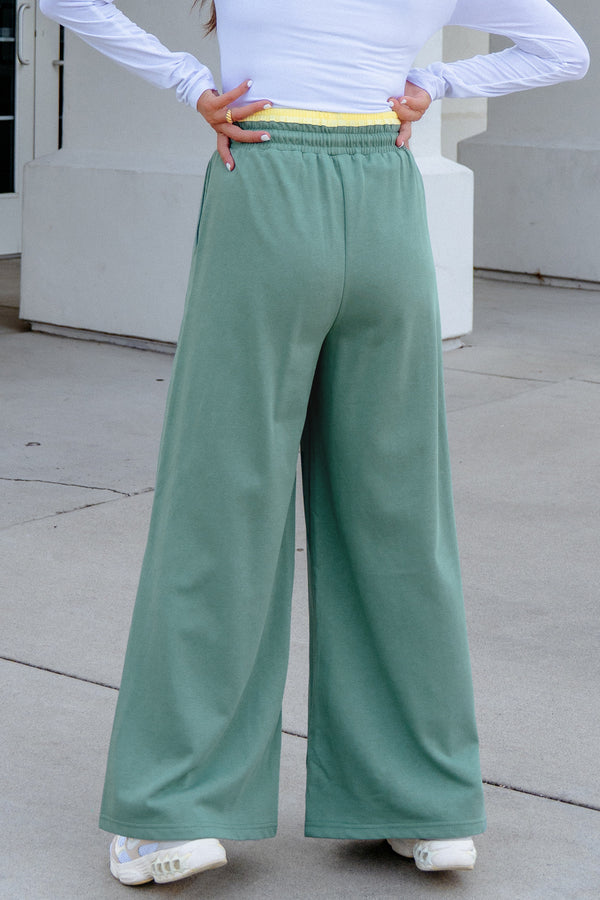 Flower Patchwork Drawstring Elastic Waist Wide-Leg Trousers