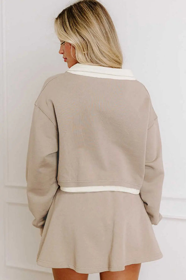 Parchment cropped top drawstring skirt set back view — Fashionfitz UK