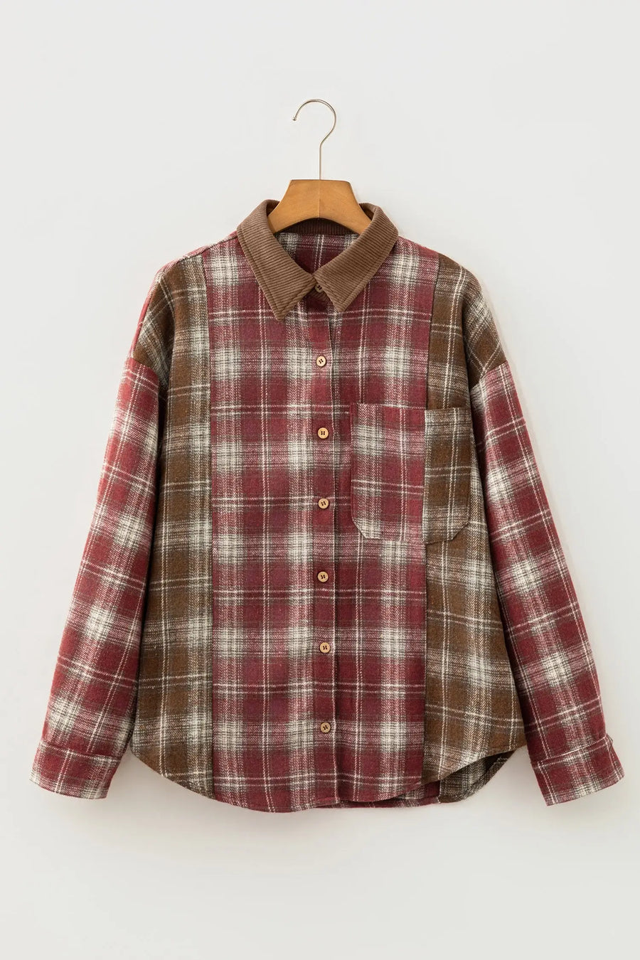 Contrast Plaid Long Sleeve Button Down Shirt