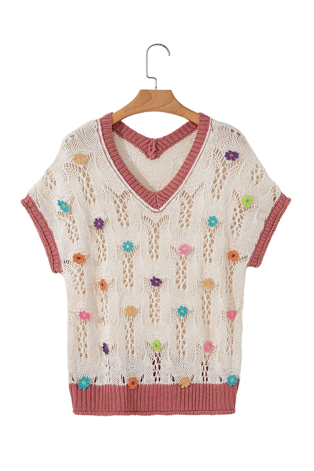 Short Sleeve Sweaters Fashionfitz Embroidered Crochet Sweater for Women