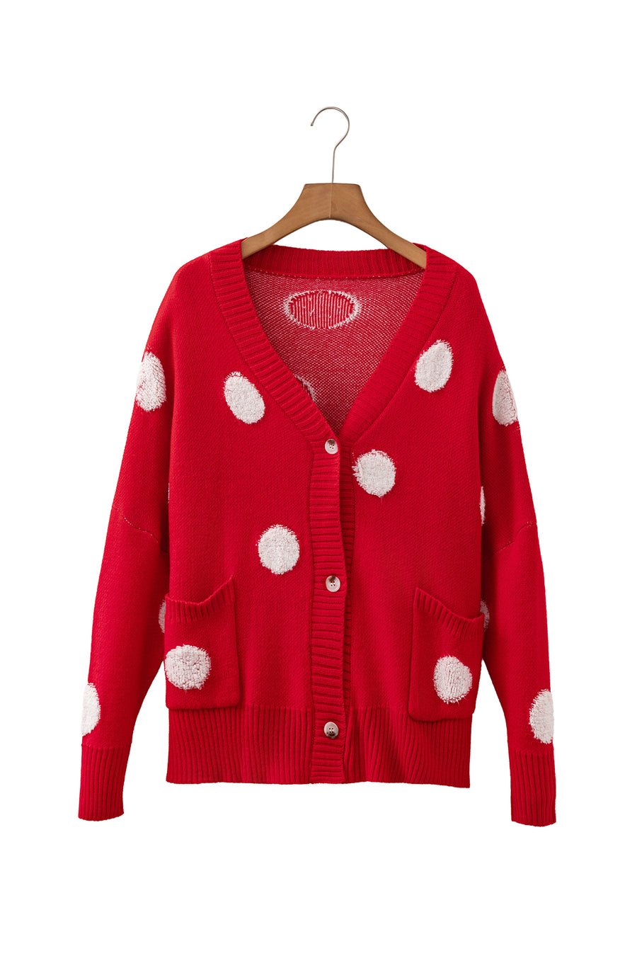Polka Dot Button Front Oversized V-Neck Cardigan