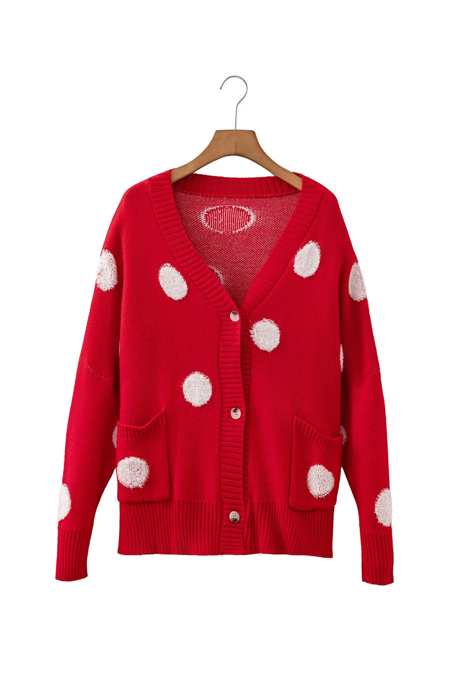 Polka Dot Button Front Oversized V-Neck Cardigan