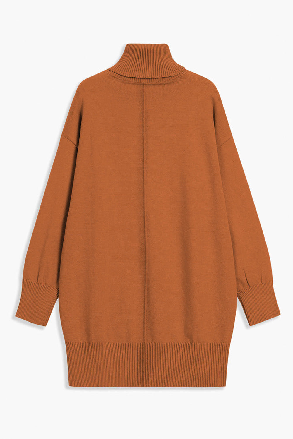 Brown Oversized Turtleneck Jumper Dress on a white background