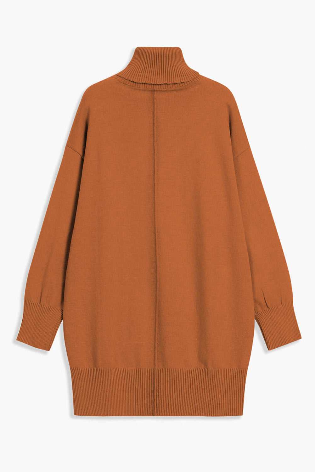 Brown Oversized Turtleneck Jumper Dress on a white background