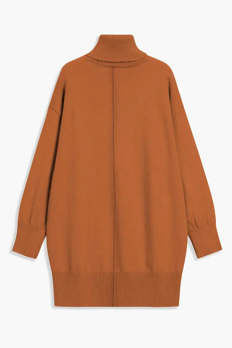 Brown Oversized Turtleneck Jumper Dress on a white background